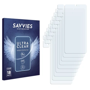 Vorderseite einer Produktverpackung mit dem Markenlogo Savvies. Daneben ist der zugehörige Displayschutz.
