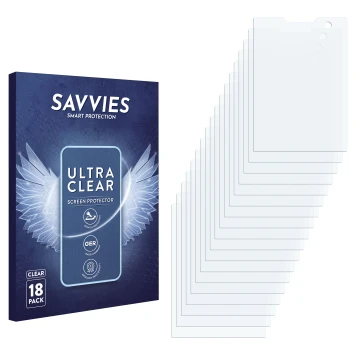 Vorderseite einer Produktverpackung mit dem Markenlogo Savvies. Daneben ist der zugehörige Displayschutz.