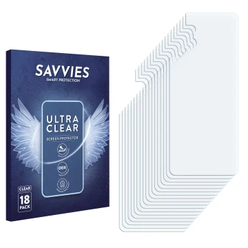 Vorderseite einer Produktverpackung mit dem Markenlogo Savvies. Daneben ist der zugehörige Displayschutz.
