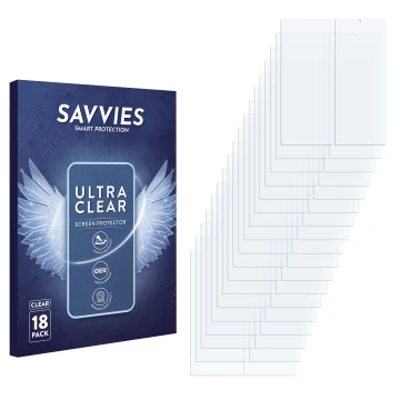 Vorderseite einer Produktverpackung mit dem Markenlogo Savvies. Daneben ist der zugehörige Displayschutz.
