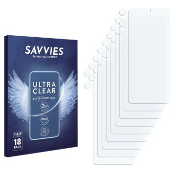 Vorderseite einer Produktverpackung mit dem Markenlogo Savvies. Daneben ist der zugehörige Displayschutz.