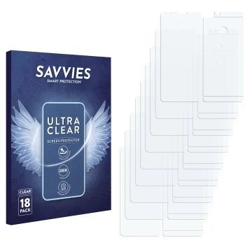 Vorderseite einer Produktverpackung mit dem Markenlogo Savvies. Daneben ist der zugehörige Displayschutz.