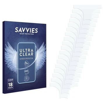 Vorderseite einer Produktverpackung mit dem Markenlogo Savvies. Daneben ist der zugehörige Displayschutz.