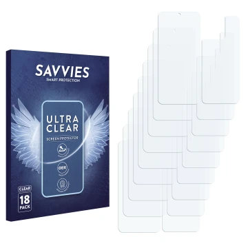 Vorderseite einer Produktverpackung mit dem Markenlogo Savvies. Daneben ist der zugehörige Displayschutz.