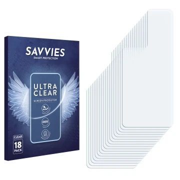 Vorderseite einer Produktverpackung mit dem Markenlogo Savvies. Daneben ist der zugehörige Displayschutz.