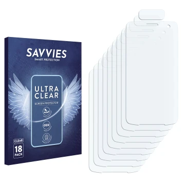 Vorderseite einer Produktverpackung mit dem Markenlogo Savvies. Daneben ist der zugehörige Displayschutz.