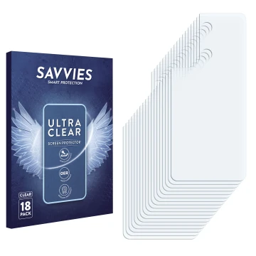 Vorderseite einer Produktverpackung mit dem Markenlogo Savvies. Daneben ist der zugehörige Displayschutz.