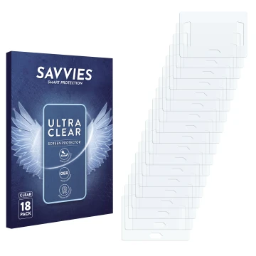 Vorderseite einer Produktverpackung mit dem Markenlogo Savvies. Daneben ist der zugehörige Displayschutz.