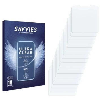 Vorderseite einer Produktverpackung mit dem Markenlogo Savvies. Daneben ist der zugehörige Displayschutz.