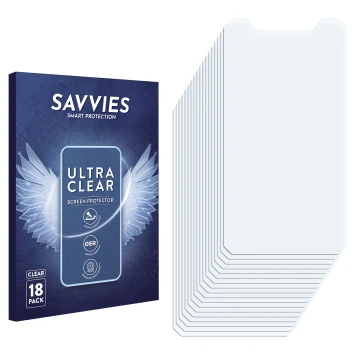 Vorderseite einer Produktverpackung mit dem Markenlogo Savvies. Daneben ist der zugehörige Displayschutz.