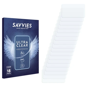 Vorderseite einer Produktverpackung mit dem Markenlogo Savvies. Daneben ist der zugehörige Displayschutz.