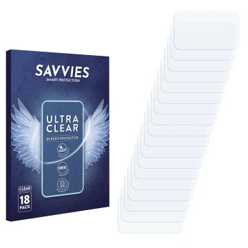 Vorderseite einer Produktverpackung mit dem Markenlogo Savvies. Daneben ist der zugehörige Displayschutz.