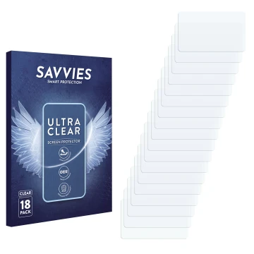 Vorderseite einer Produktverpackung mit dem Markenlogo Savvies. Daneben ist der zugehörige Displayschutz.