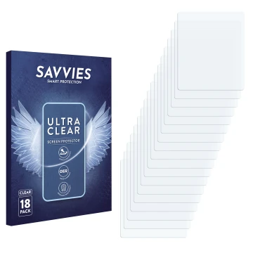 Vorderseite einer Produktverpackung mit dem Markenlogo Savvies. Daneben ist der zugehörige Displayschutz.