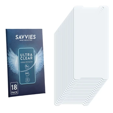 Vorderseite einer Produktverpackung mit dem Markenlogo Savvies. Daneben ist der zugehörige Displayschutz.