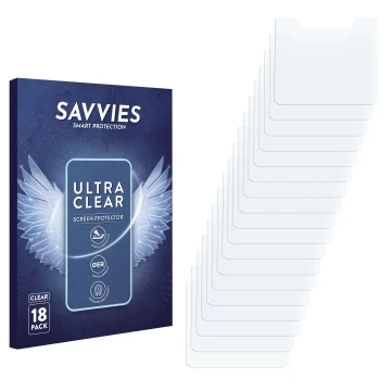 Vorderseite einer Produktverpackung mit dem Markenlogo Savvies. Daneben ist der zugehörige Displayschutz.