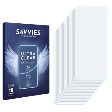 Vorderseite einer Produktverpackung mit dem Markenlogo Savvies. Daneben ist der zugehörige Displayschutz.