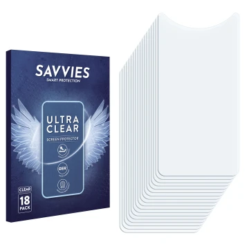 Vorderseite einer Produktverpackung mit dem Markenlogo Savvies. Daneben ist der zugehörige Displayschutz.