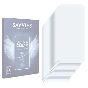 Vorderseite einer Produktverpackung mit dem Markenlogo Savvies. Daneben ist der zugehörige Displayschutz.