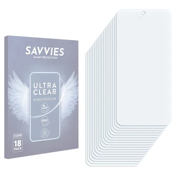 Vorderseite einer Produktverpackung mit dem Markenlogo Savvies. Daneben ist der zugehörige Displayschutz.