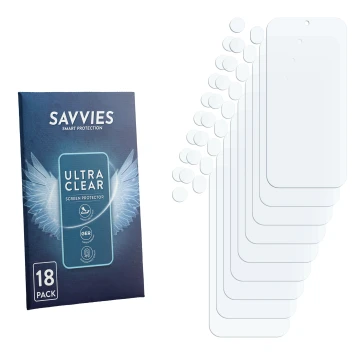 Vorderseite einer Produktverpackung mit dem Markenlogo Savvies. Daneben ist der zugehörige Displayschutz.