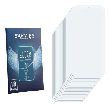 Vorderseite einer Produktverpackung mit dem Markenlogo Savvies. Daneben ist der zugehörige Displayschutz.