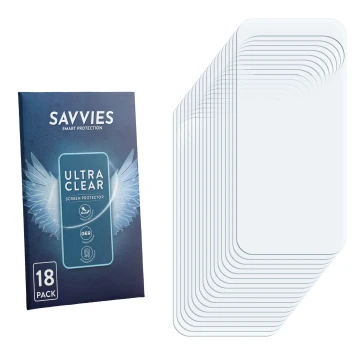 Vorderseite einer Produktverpackung mit dem Markenlogo Savvies. Daneben ist der zugehörige Displayschutz.