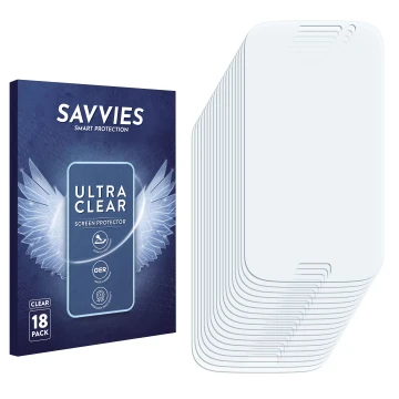 Vorderseite einer Produktverpackung mit dem Markenlogo Savvies. Daneben ist der zugehörige Displayschutz.