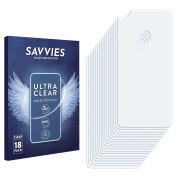 Vorderseite einer Produktverpackung mit dem Markenlogo Savvies. Daneben ist der zugehörige Displayschutz.