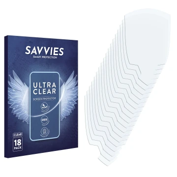 Vorderseite einer Produktverpackung mit dem Markenlogo Savvies. Daneben ist der zugehörige Displayschutz.