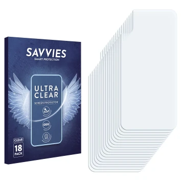 Vorderseite einer Produktverpackung mit dem Markenlogo Savvies. Daneben ist der zugehörige Displayschutz.