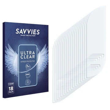 Vorderseite einer Produktverpackung mit dem Markenlogo Savvies. Daneben ist der zugehörige Displayschutz.