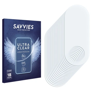 Vorderseite einer Produktverpackung mit dem Markenlogo Savvies. Daneben ist der zugehörige Displayschutz.