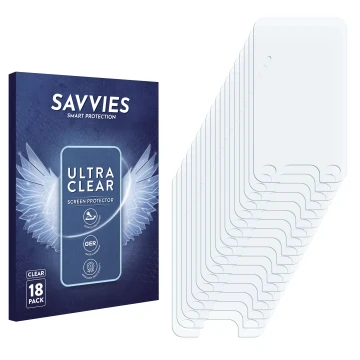 Vorderseite einer Produktverpackung mit dem Markenlogo Savvies. Daneben ist der zugehörige Displayschutz.