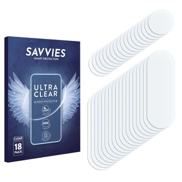 Vorderseite einer Produktverpackung mit dem Markenlogo Savvies. Daneben ist der zugehörige Displayschutz.