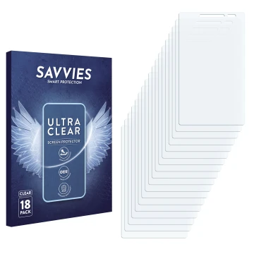 Vorderseite einer Produktverpackung mit dem Markenlogo Savvies. Daneben ist der zugehörige Displayschutz.