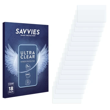 Vorderseite einer Produktverpackung mit dem Markenlogo Savvies. Daneben ist der zugehörige Displayschutz.