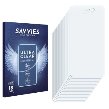 Vorderseite einer Produktverpackung mit dem Markenlogo Savvies. Daneben ist der zugehörige Displayschutz.