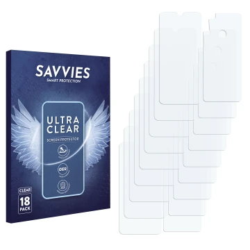 Vorderseite einer Produktverpackung mit dem Markenlogo Savvies. Daneben ist der zugehörige Displayschutz.