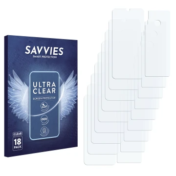 Vorderseite einer Produktverpackung mit dem Markenlogo Savvies. Daneben ist der zugehörige Displayschutz.