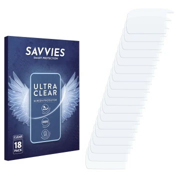 Vorderseite einer Produktverpackung mit dem Markenlogo Savvies. Daneben ist der zugehörige Displayschutz.