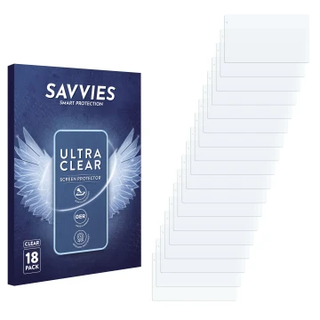 Vorderseite einer Produktverpackung mit dem Markenlogo Savvies. Daneben ist der zugehörige Displayschutz.