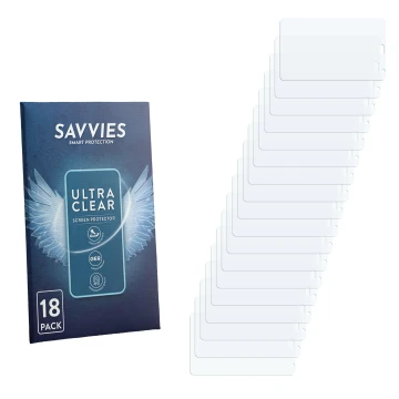 Vorderseite einer Produktverpackung mit dem Markenlogo Savvies. Daneben ist der zugehörige Displayschutz.