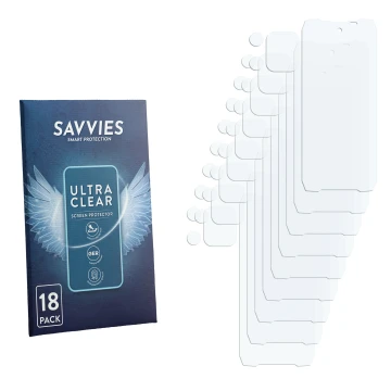 Vorderseite einer Produktverpackung mit dem Markenlogo Savvies. Daneben ist der zugehörige Displayschutz.