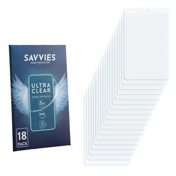 Vorderseite einer Produktverpackung mit dem Markenlogo Savvies. Daneben ist der zugehörige Displayschutz.