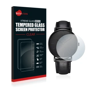 Vorderseite einer Produktverpackung mit dem Markenlogo Savvies. Daneben ist das Gerät Alienwork IK Armbanduhr (36 mm) mit dem 