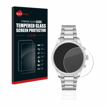 Vorderseite einer Produktverpackung mit dem Markenlogo Savvies. Daneben ist das Gerät Hugo Boss Chronograph 58114171 mit dem z