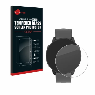 Vorderseite einer Produktverpackung mit dem Markenlogo Savvies. Daneben ist das Gerät Shot Scope G5 GPS Watch mit dem zugehöri