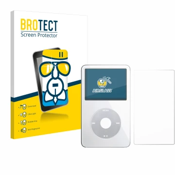 Vorderseite einer Produktverpackung mit dem Markenlogo BROTECT. Daneben ist das Gerät Apple iPod Classic Video (Display+Rückse