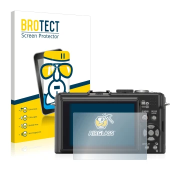 Vorderseite einer Produktverpackung mit dem Markenlogo BROTECT. Daneben ist das Gerät Panasonic Lumix DMC-LX3 mit dem zugehöri